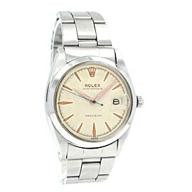 Mens VINTAGE Rolex Oyster Date Precision Stainless Steel Cream Dial Watch