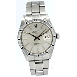 Mens Vintage Rolex Oyster Perpetual Date Stainless Steel Silver Dial Watch