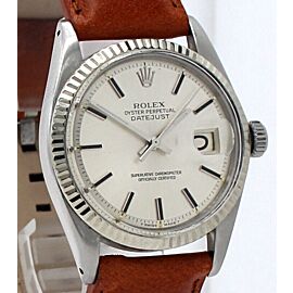 Vintage ROLEX Oyster Perpetual Datejust 36mm Silver Dial White Gold and Steel