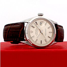 Men VINTAGE Rolex Oyster Perpetual Date Stainless Steel Silver Stick