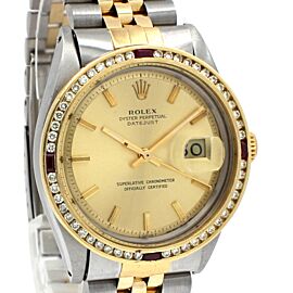 Mens ROLEX Oyster Perpetual Datejust 36mm Gold Stick Dial Diamond Watch