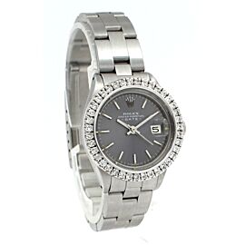Ladies ROLEX Oyster Perpetual Datejust Steel 26mm Gray Dial Diamond Watch