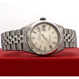Mens Vintage ROLEX Oyster Perpetual Datejust 36mm Silver Dial White Gold Steel