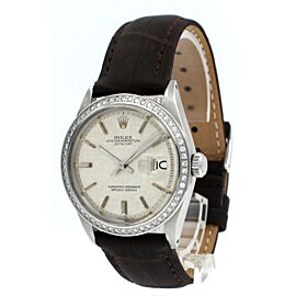 Mens Rolex Oyster Perpetual Datejust Stainless White Gold Diamonds 36mm Linen