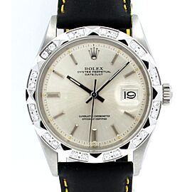 Mens Vintage ROLEX Oyster Perpetual Datejust 36mm Silver Dial Yellow Strap Watch