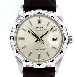 Mens Vintage ROLEX Oyster Perpetual Datejust 36mm Stainless Steel Silver Dial