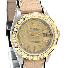 Ladies Vintage ROLEX Oyster Perpetual Datejust 26mm Gold Tapestry Dial Watch