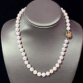 Akoya Pearl Necklace 14k Yellow Gold 17.75" 9 mm Certified $12,950