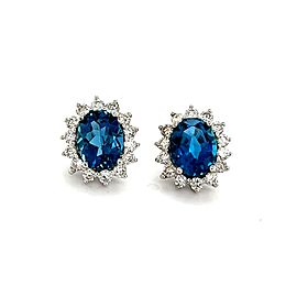 Natural Blue Topaz Diamond Earrings 14k Gold 4.98 TCW Certified