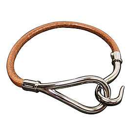 Hermes Silver Tone Metal Brown Leather Bracelet