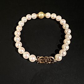 Mikimoto Estate Akoya Pearl Bracelet 6.5" 18k Yellow Gold 9 mm Certified $4,950 216995