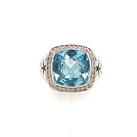 David Yurman Estate Blue Topaz Diamond Ring Sterling Silver