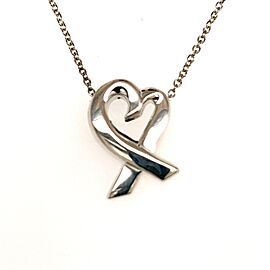 Tiffany & Co Estate Heart Pendant Silver Necklace 17" By Elsa Peretti TIF227
