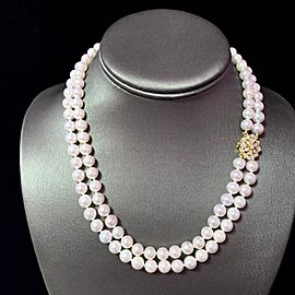 Diamond Akoya Pearl 2-Strand Necklace 17" 14k Gold 7.5mm Certified $6,950