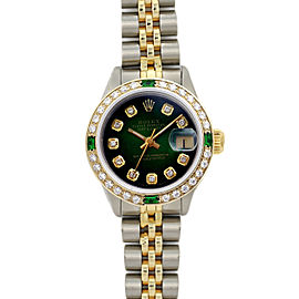 Rolex Ladies Datejust 6917 Two-tone Green Vignette Diamond Bezel 26mm