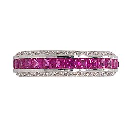18k White Gold Pink Sapphire and Diamond Band Ring