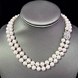 Akoya Pearl Diamond 2-Strand Gold Necklace 8.5 mm 17.25" Certified $12,790