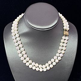 Diamond Akoya Pearl Necklace 2-Strand 14k YG 8.5 mm 17" Certified $8,950