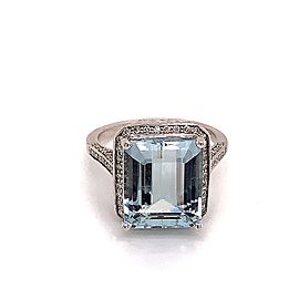 Diamond Aquamarine Ring Size 6.75 14k Gold 6.25 TCW Certified $5,950