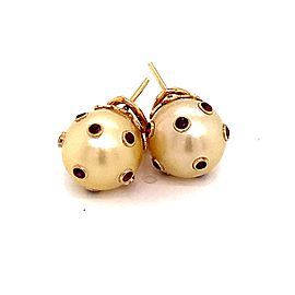 South Sea Pearl Ruby Earrings 14k Gold 0.27 CTW Certified $5,950 113513