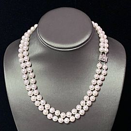 Diamond Akoya Pearl Necklace 2-Strand 14k WG 8 mm 18" Certified $7,950
