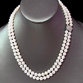 Diamond Akoya Pearl 2-Strand Necklace 17" 18k Gold 6.5mm Certified $8,750 120675