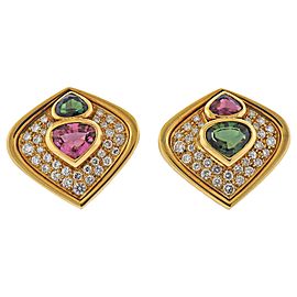 Marina B Green Pink Tourmaline Diamond Gold Earrings