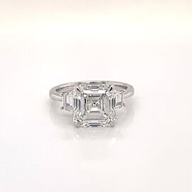 5 Carat Asscher Cut Lab Grown Diamond Engagement Ring Three Stones IGI Certified