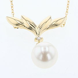 MIKIMOTO 18k Yellow Gold 1P Diamond Pearl Necklace LXGBKT-445