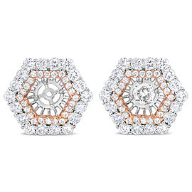 14K Rose and White Gold 1 7/8 Cttw Round Diamond Double Halo Earring Jacket for 6mm Round Studs (G-H Color, VS2-SI1 Clarity)