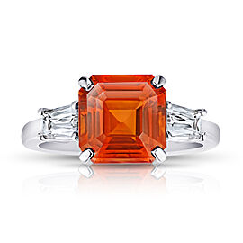 David Gross Square Orange Sapphire and Diamond Ring