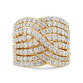 10K Yellow Gold 3.0 Cttw Diamond Eight-Row Bypass Crossover Statement Band Ring (H-I Color, I2-I3 Clarity) - Size 7