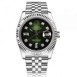 Rolex 36mm Datejust Green Vignette Dial with 8+2 baguettes Jubilee Watch
