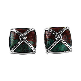 John Hardy Sterling Silver Knot Chain Cuprite On Turquoise Cufflinks