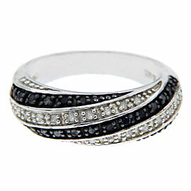 Solid Sterling Silver White & Black Diamond Band Ring