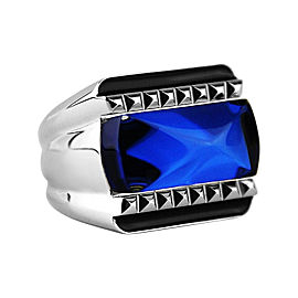 Baccarat Sterling Silver Blue Mordore Ring Sz 5.5