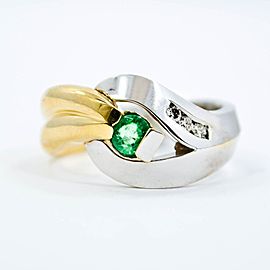 White Yellow Gold Emerald, Diamond Womens Ring Size 7