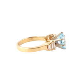 Yellow Gold Aquamarine, Diamond Womens Ring