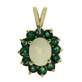 Handmade Beautiful 10K Solid Gold 0.60 CT Emerald & Opal Pendant