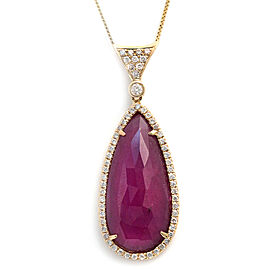 Luxo Jewelry Pear Sliced 11.43CT Pink Sapphire 0.37 CT Diamonds 14K Yellow Gold Necklace