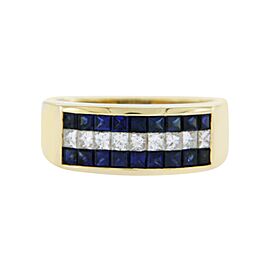 2.10 CT Blue Sapphire 0.55 CT Diamonds in 18K Yellow Gold Ring Band