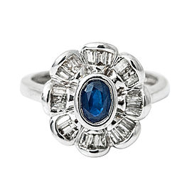 14K White Gold 0.50Ct K SI3 Baguette Diamond Sapphire Ring 3.9 Gr Ring Size 6.75