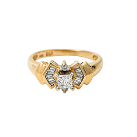 14K Yellow Gold 0.61 Ct Princess Baguette Round Diamonds Ring 2.8 Grams Size 6