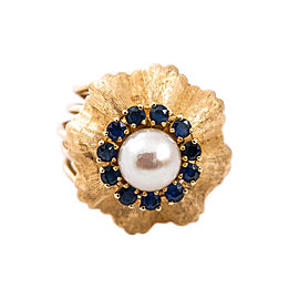 14K Yellow Gold Pearl Sapphire Ring 9.4 Grams Ring Size 7