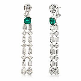 Luxo Jewelry CT Natural Emerald & 3.95 CT Diamonds in 18K White Gold Drop Earrings