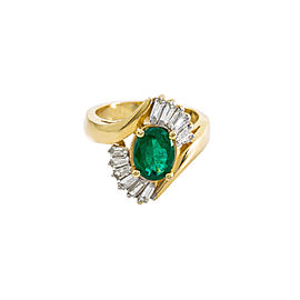 14K Yellow Gold Manmade Emerald 0.65 Ct Baguette Diamond Ring Size 6.75