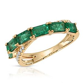 1.76 CT Colombian Emerald & 0.12 CT Diamonds in 14K Yellow Gold Band Ring