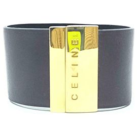 Celine Dark Brown Gold Logo Cuff Bracelet Bangle 861979