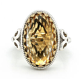 Auth Gabriel & CO 925 Silver 18K Yellow Gold Diamonds & Citrine Ring Size 6.5