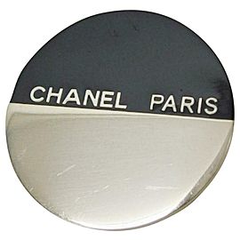 Chanel 00a Black x Silver Round Pin Brooch CC Logo 101c727